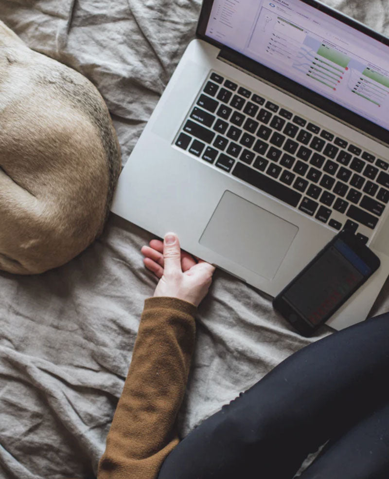 Persona revisando cuaderno de notas frente a pantalla con gráficos, planificación, análisis y estrategia.