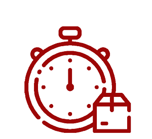 Icono de entrega a tiempo, con cronómetro y paquete que representa puntualidad en despachos.