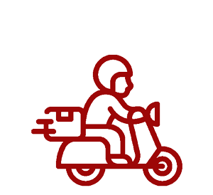 Icono de despacho a domicilio, con repartidor en moto para entregas rápidas.