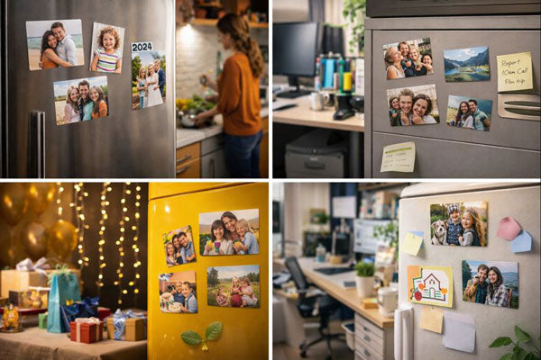 Galería de recuerdos familiares visibles en refrigeradores y espacios cotidianos mediante imanes personalizados