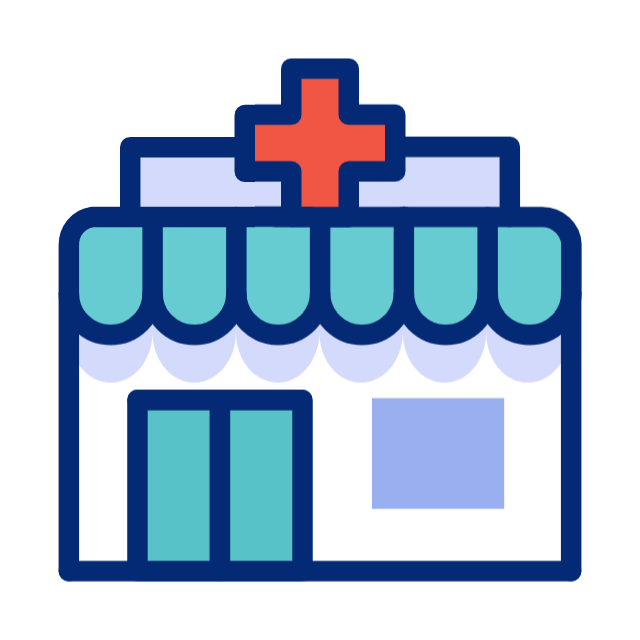 Ícono de farmacia que representa servicios de salud, cercanía y atención esencial.