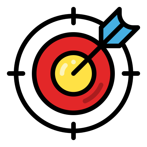 Ícono de objetivo con flecha al centro que representa foco, metas claras y orientación estratégica.